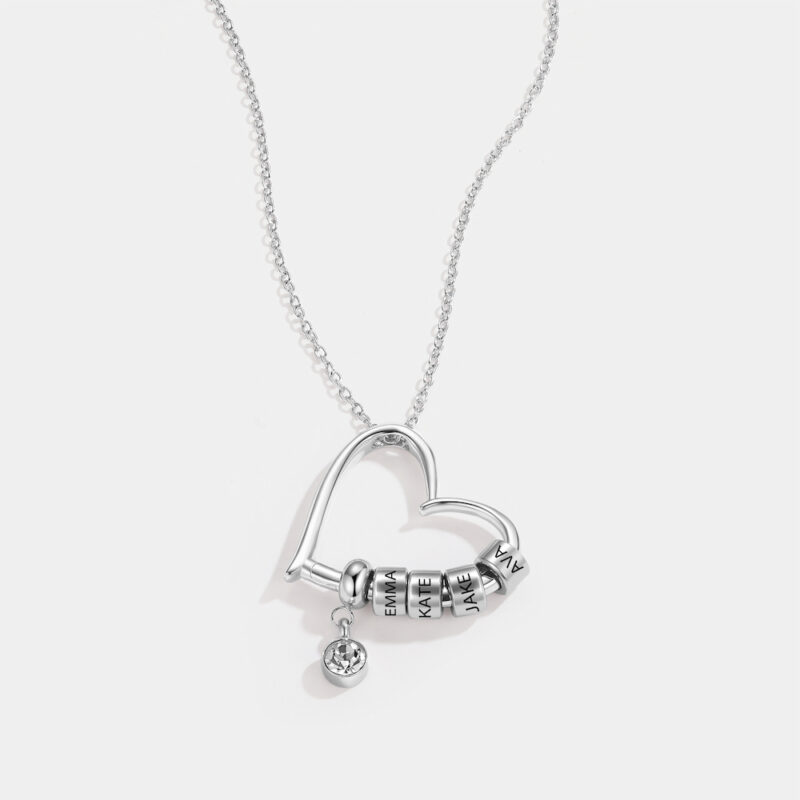 Charming Heart Necklace with Engraved Name Beads For Mum