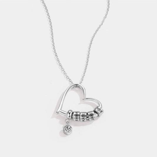 Charming Heart Necklace with Engraved Name Beads For Mum