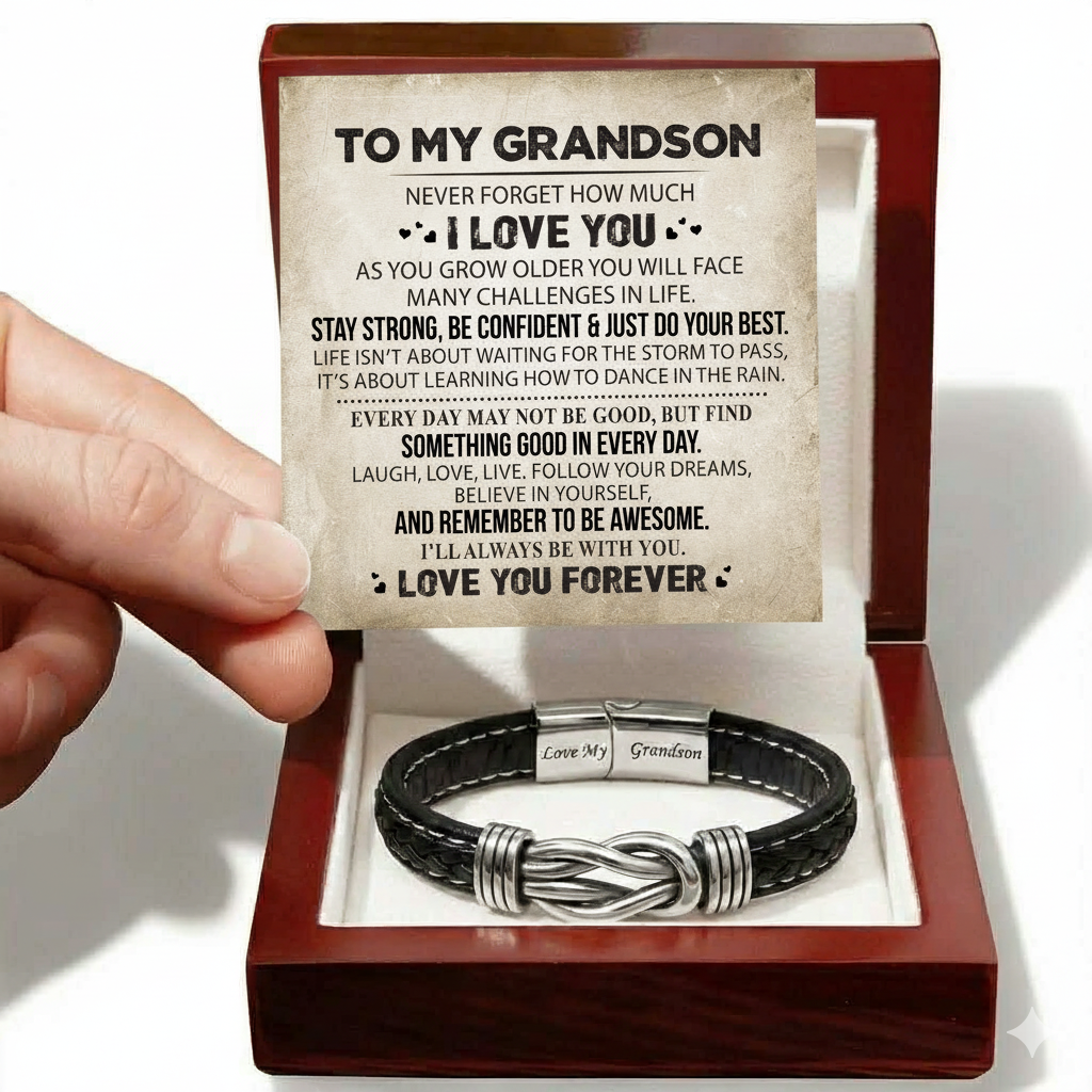 To My Grandson – Forever Linked Together Leather Bracelet