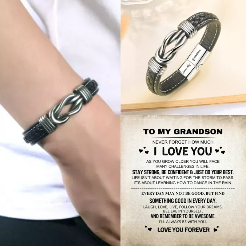 To My Grandson – Forever Linked Together Leather Bracelet