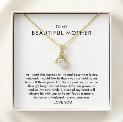 "To My Mother On My Wedding Day, Forever Your Son" Alluring Beauty Necklace – Heartfelt Gift from Son