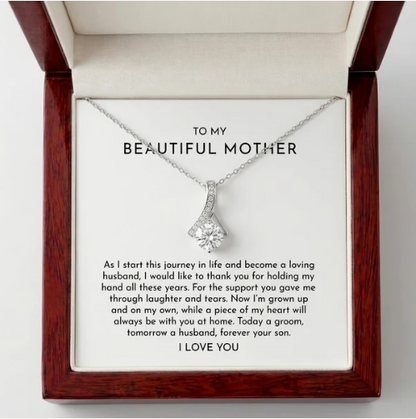 "To My Mother On My Wedding Day, Forever Your Son" Alluring Beauty Necklace – Heartfelt Gift from Son
