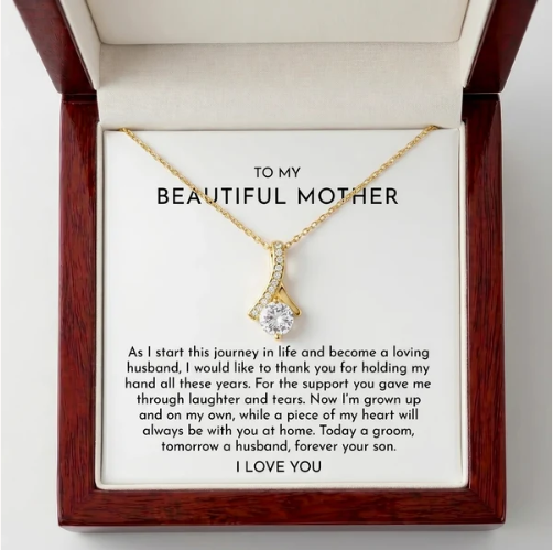 "To My Mother On My Wedding Day, Forever Your Son" Alluring Beauty Necklace – Heartfelt Gift from Son