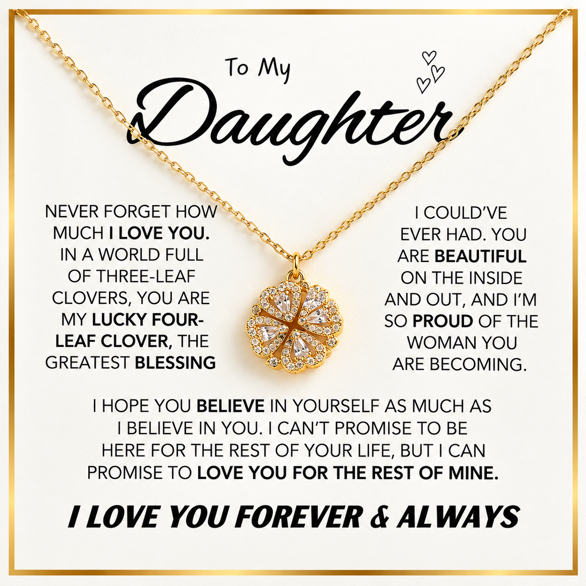 Daughter’s Lucky Clover Necklace & Forever Rose Keepsake Gift Set