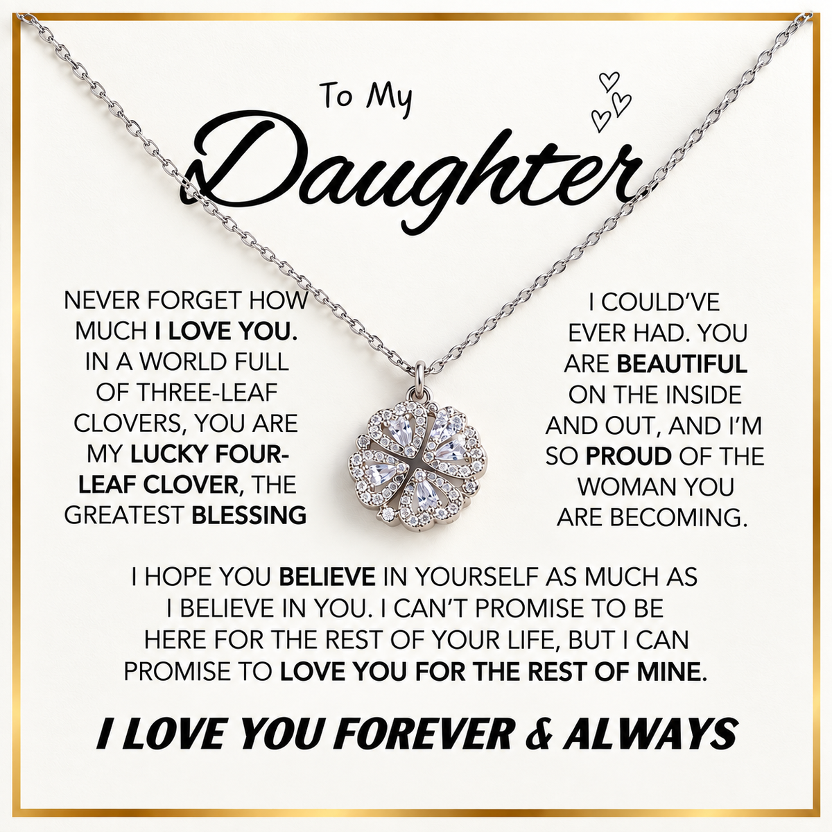 Daughter’s Lucky Clover Necklace & Forever Rose Keepsake Gift Set