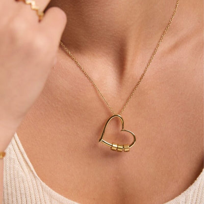 Charming Heart Necklace with Engraved Name Beads For Mum