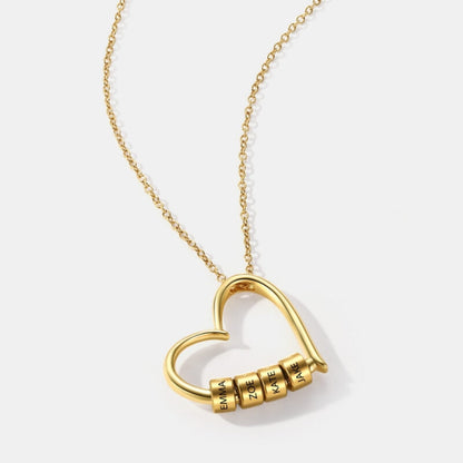 Charming Heart Necklace with Engraved Name Beads For Mum