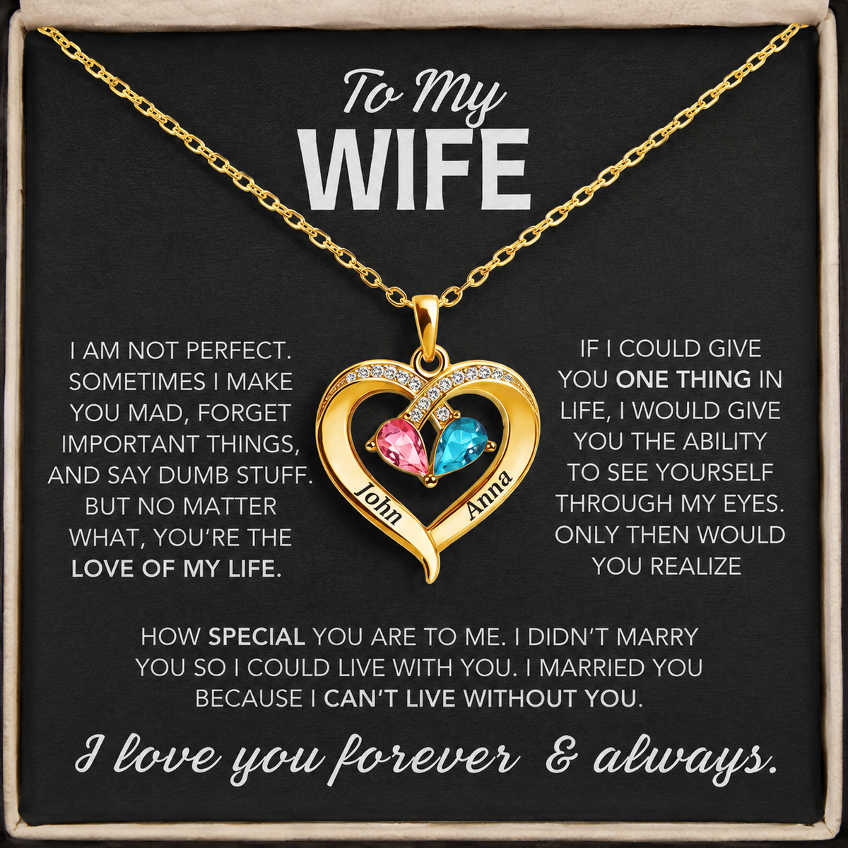 To My Wife – Birthstone Heart Necklace
