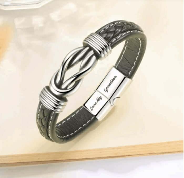 To My Grandson – Forever Linked Together Leather Bracelet