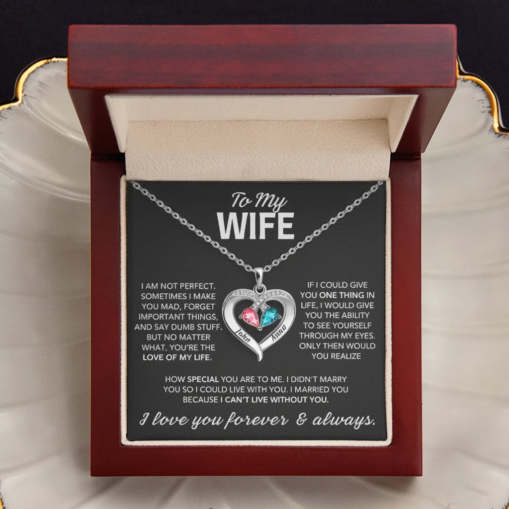 To My Wife – Birthstone Heart Necklace