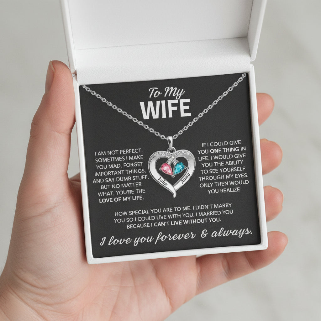 To My Wife – Birthstone Heart Necklace