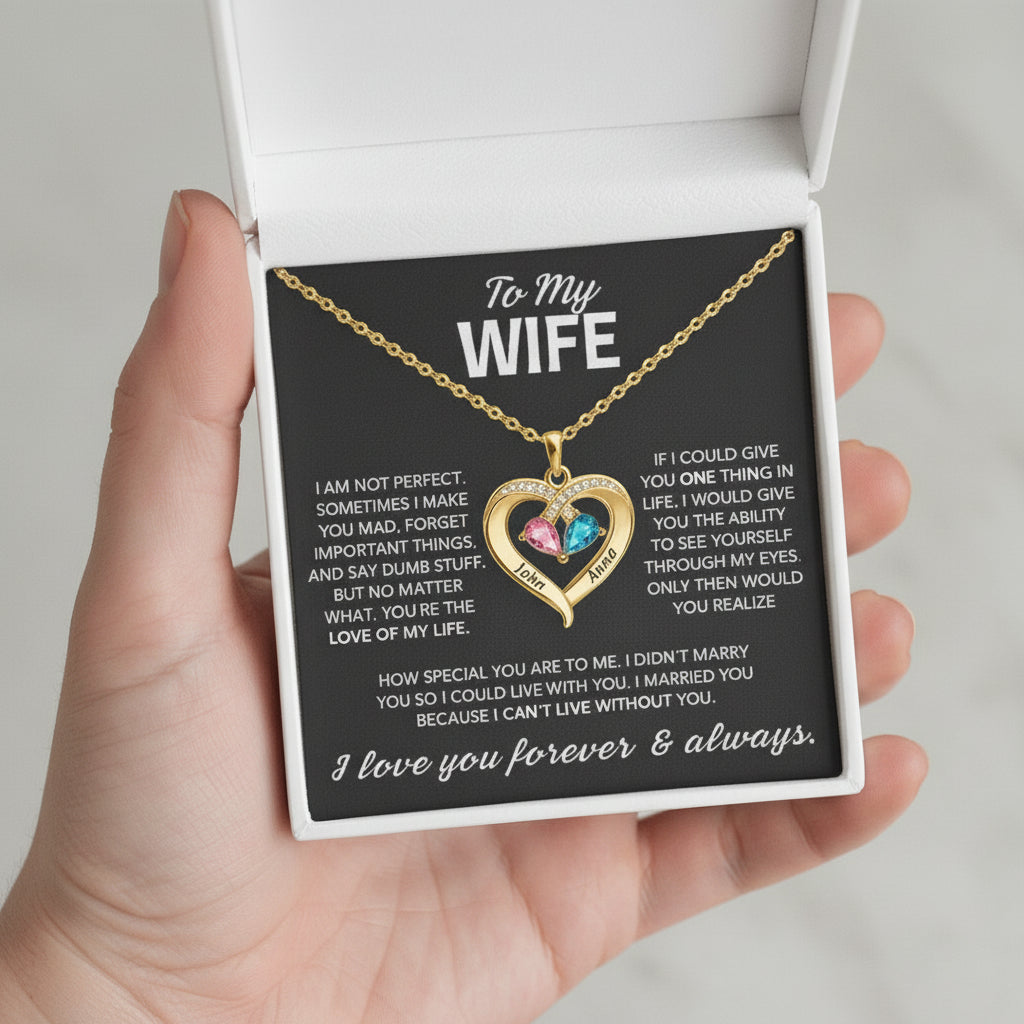 To My Wife – Birthstone Heart Necklace