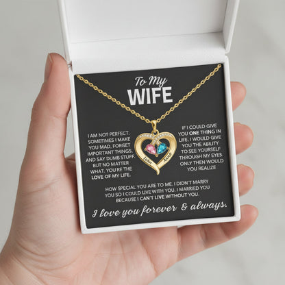 To My Wife – Birthstone Heart Necklace