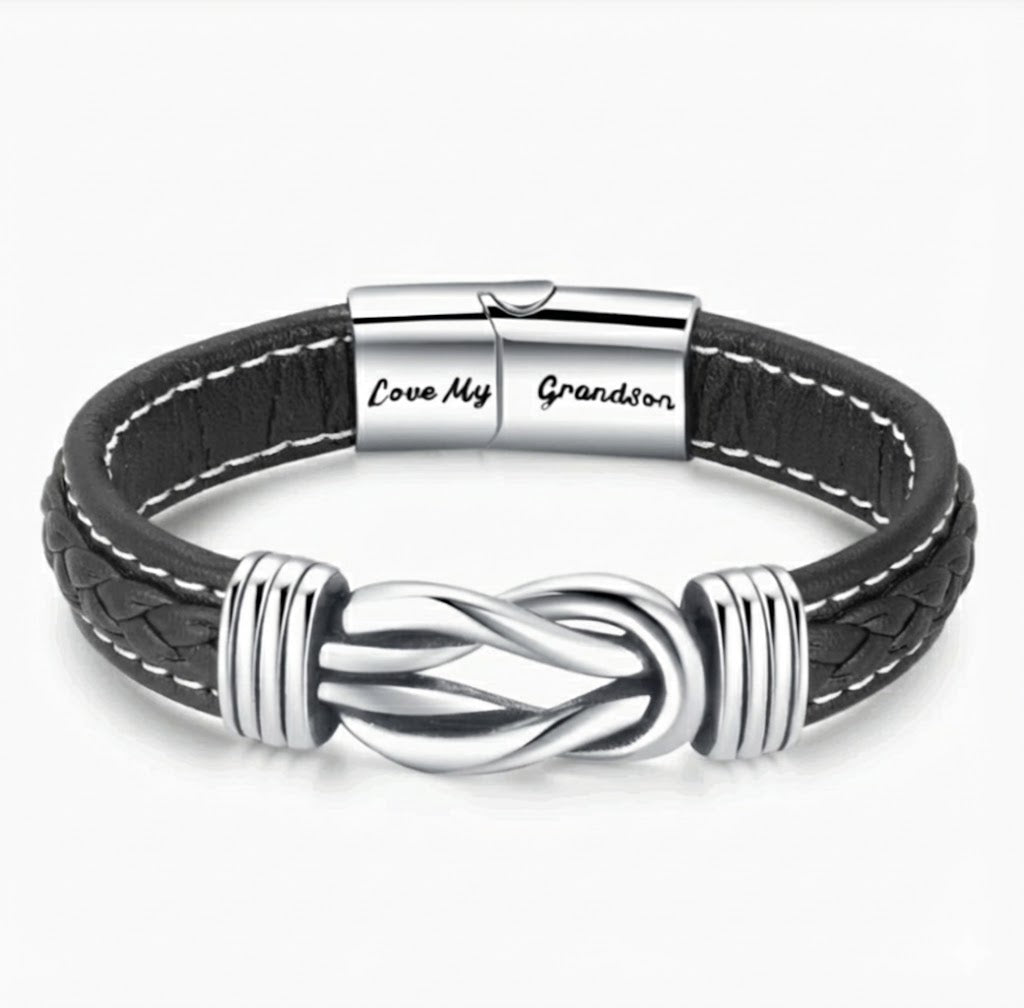 To My Grandson – Forever Linked Together Leather Bracelet